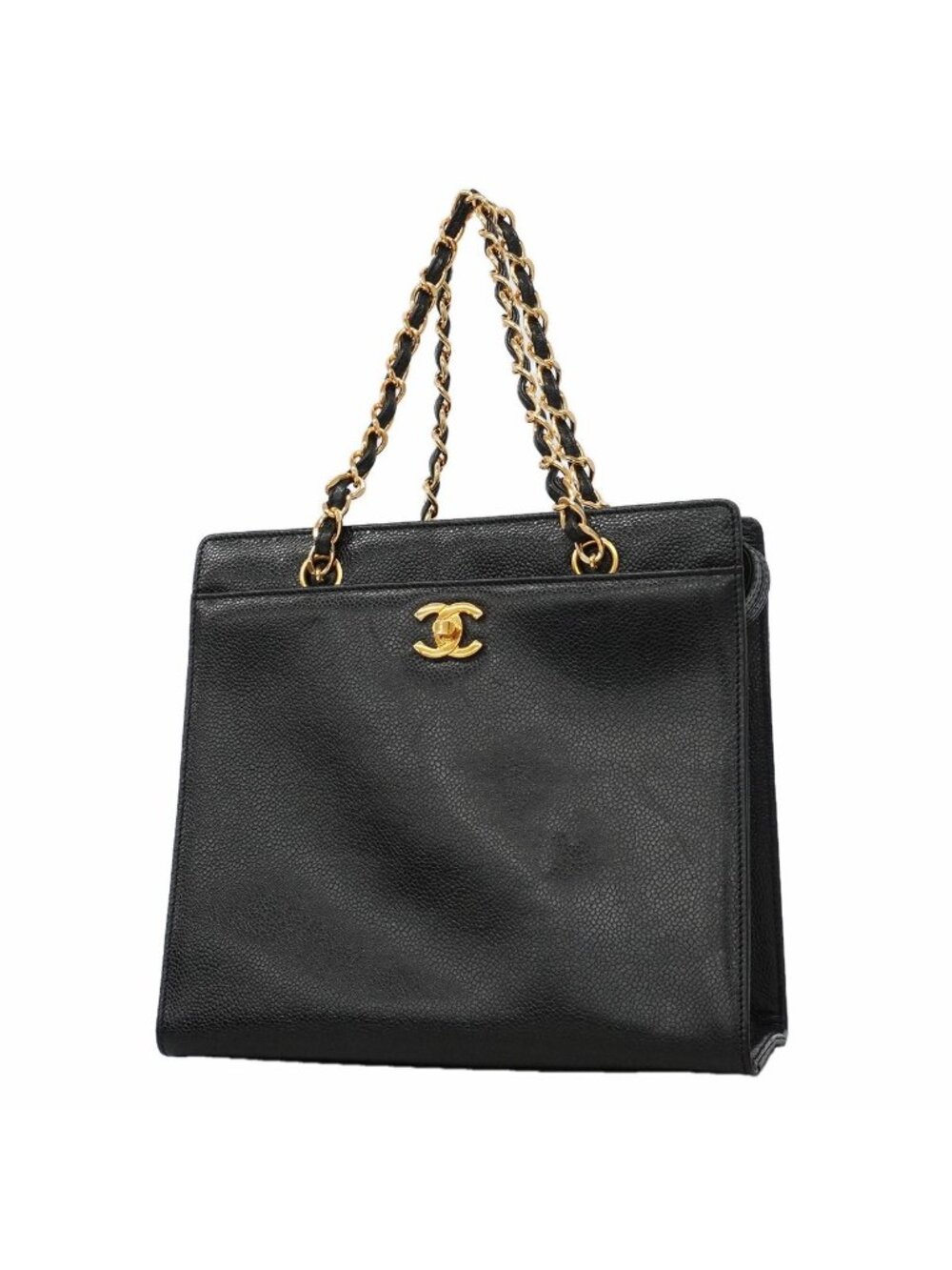 Chanel Handbag Caviar Leather Black Gold